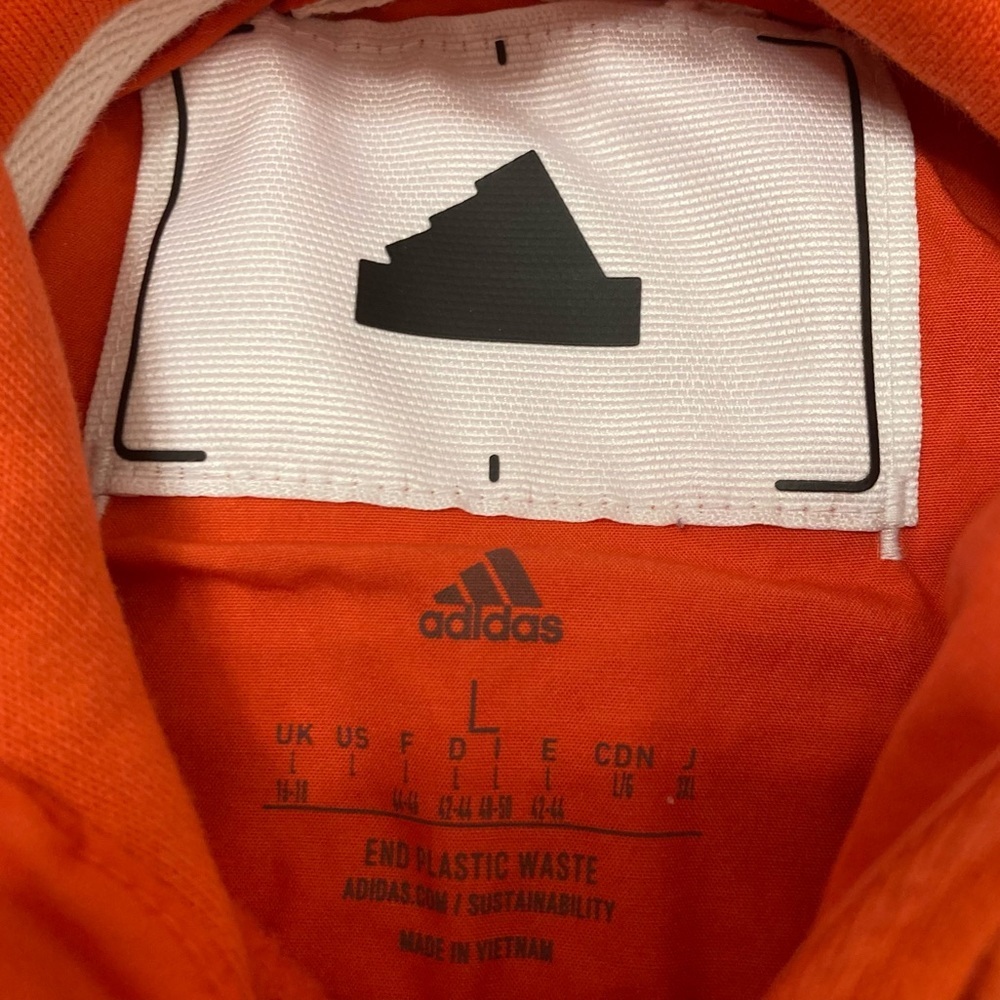 3/$20 Adidas Orange Red Logo Hoodie Fall Sweatshirt Activewear Women’s Large - Picture 2 of 7